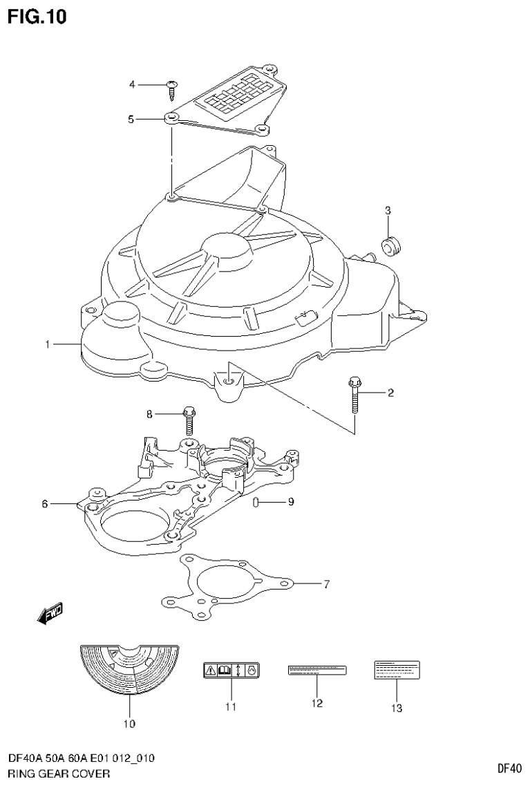 Suzuki DF40AST, DF50A, DF50ATH RING GEAR COVER (DF60AQH E1) parts diagram